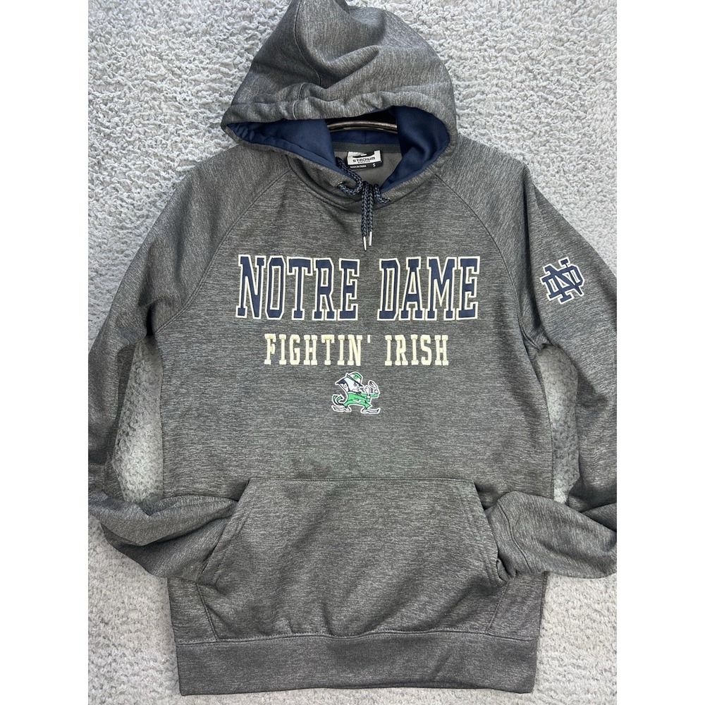 Notre Dame UND Fighting Irish Sweatshirt Hoodie Stadium Athletic Gray Small EUC